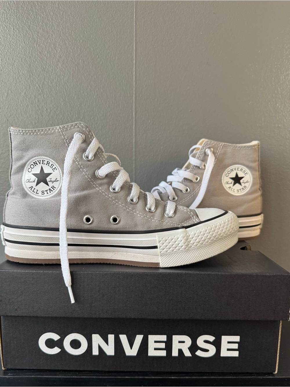 Size 2 Converse High Top Sneakers - Light Gray & White - Picture 2 of 3